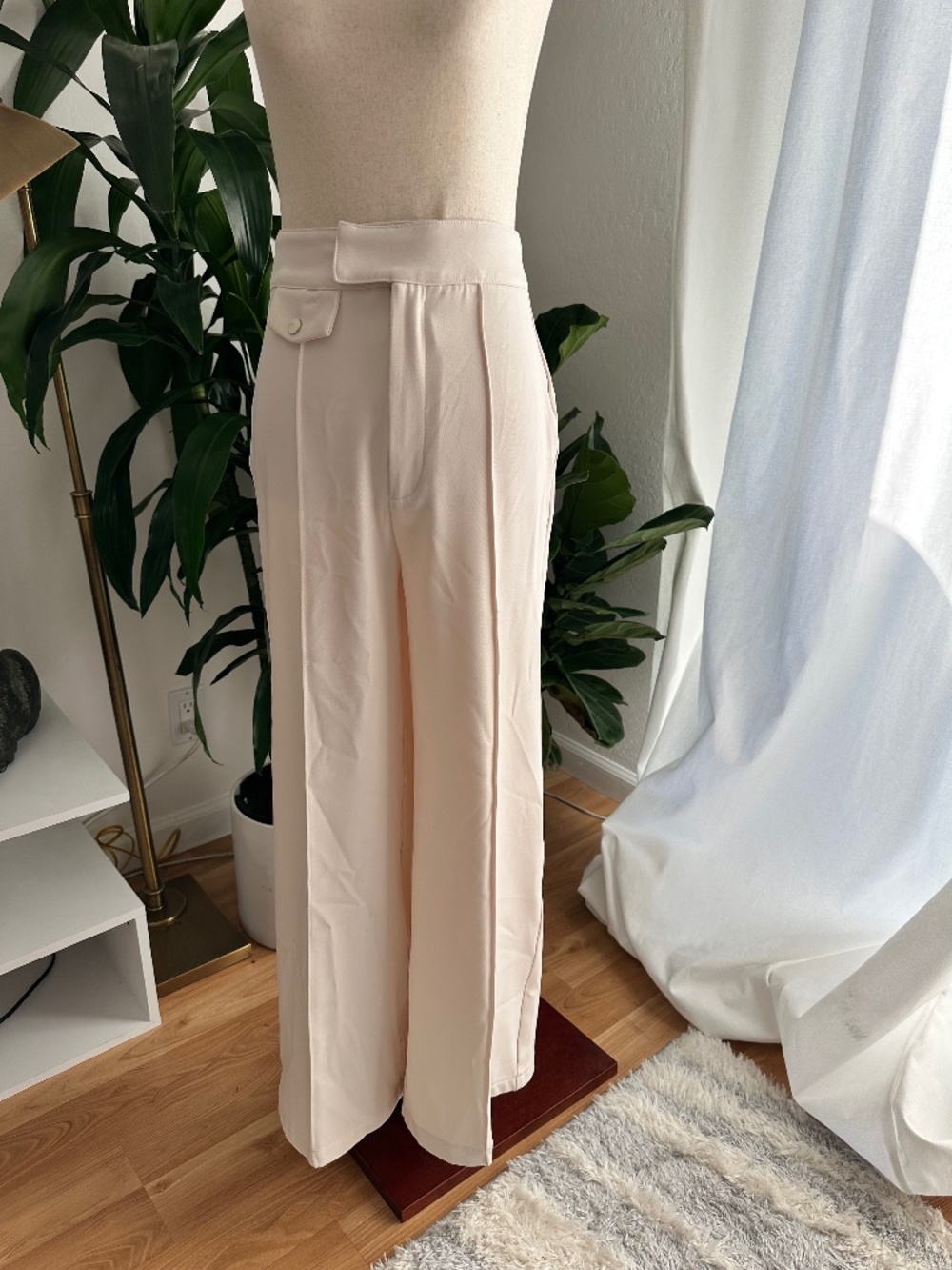 Wide Leg Classic Trousers Off White Soft Pink Tone Sz XS